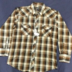 Roper Men's Tan and Brown Plaid Button Down Shirt Size L